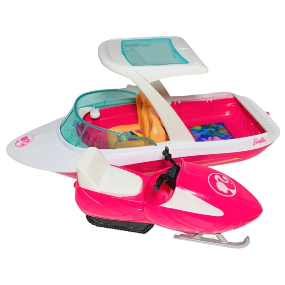 Barbie Toy Vehicle LOT 16" Yacht Ocean View Boat AND Snowmobile - Pink & White - Picture 13 of 16